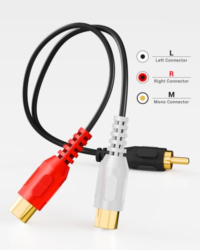 VCELINK RCA Splitter 1 Male to 2 Female, Gold Plated Stereo Audio Cable