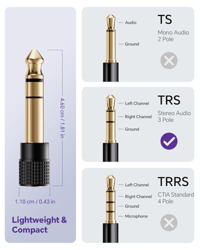 VCELINK Gold-Plated 6.35mm to 3.5mm Audio Adapter, Professional Audio Gear | 2 Pack For Headphones, Guitar, Mixer, Amp, Keyboard