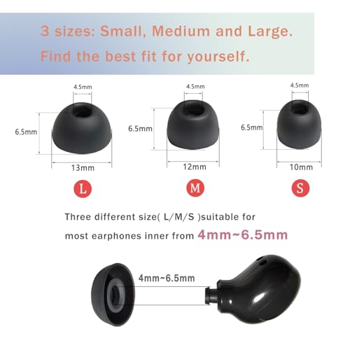 Silicone Replacement Earbuds Tips Oval - inner diameter 4.0mm Universal Ear Tips Fit True Wireless Earbuds, 6 Pairs LMS Black - color: Black