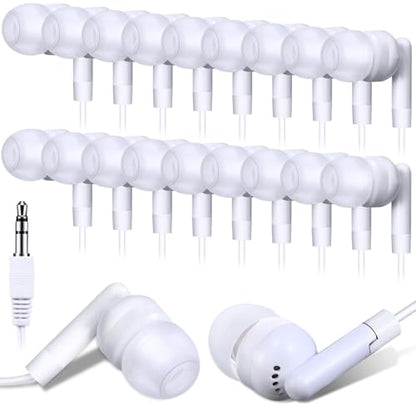 Kanayu 100 Pack Wired Earbuds Bulk for Classroom Ear Headphones Wired Basic Student Earbuds No Microphone with 3.5MM Jack for Class Laptop School Library, Individually Bagged (White) - color: White