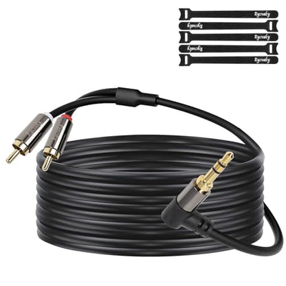 3.5mm Aux to RCA Cable, 90 Degree Angle 3.5mm Male to 2RCA Male Auxiliary Stereo Audio Y Splitter Gold-Plated, Double Shielded for Smartphones, Tablets, Speakers, Home Theater, HDTV,15ft/1 Pack - size: 15 Feet(1 pack)