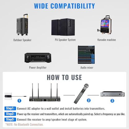 Phenyx Pro 8-Ch UHF Metal Dynamic Wireless Microphone System PTU-4200-8H | 8 Handheld Mics, 8 x 20 Frequencies, 200 ft Range, Karaoke, Church Services, DJ Sets