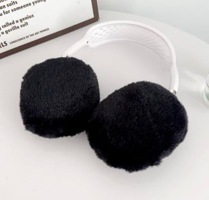 Fluffy Plush Case for AirPods Max Headphones, Cute Furry Fur Ear Cups Skin Soft Slicone Protective Cover for AirPods Max(Black) - color: Black