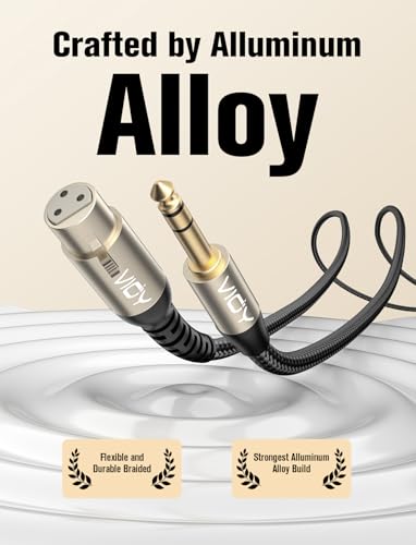 VIOY XLR to 1/4 Cable 10FT, 6.35mm TRS Male to XLR Female Balanced Mic Cord | Multi-layer shielding noise reduction, nylon braided audio xlr cord for mixer, microphone, piano and karaoke device - size: 10FT