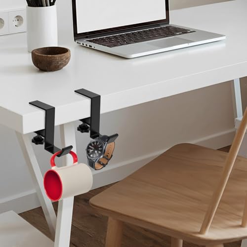 Clamp-On Under Desk Backpack Hanger, Clamp-On Under Desk Headphone Holder, Students' Desk Hook, with Adjustable Arm Clamp for Handbag and Purse Holder (Black) - color: Black