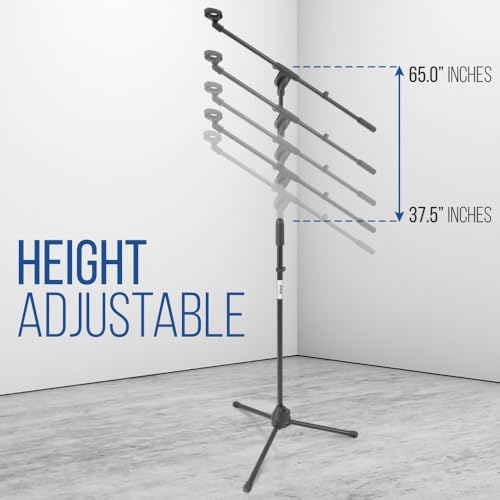 Pyle Foldable Tripod Microphone Stand - Universal Mic Mount and Height Adjustable from 37.5'' to 65.0'' Inch High w/ Extending Telescoping Boom Arm Up to 28.0'' - Knob Tension Lock Mechanism PMKS3
