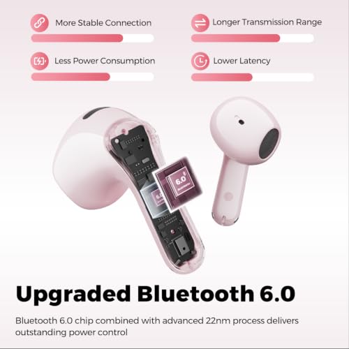 SoundPEATS Air6 HS LDAC Hi-Res Wireless Earbuds, Bluetooth 6.0, 13mm Driver | LDAC Hi-Res Audio Certified, 13mm Triple-Magnet Driver, 2MIC ENC, IPX5 Waterproof, Dynamic EQ, 45H, Bio-Composite Diaphragm - color: Pink