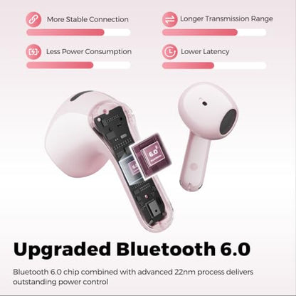 SoundPEATS Air6 HS LDAC Hi-Res Wireless Earbuds, Bluetooth 6.0, 13mm Driver | LDAC Hi-Res Audio Certified, 13mm Triple-Magnet Driver, 2MIC ENC, IPX5 Waterproof, Dynamic EQ, 45H, Bio-Composite Diaphragm - color: Pink