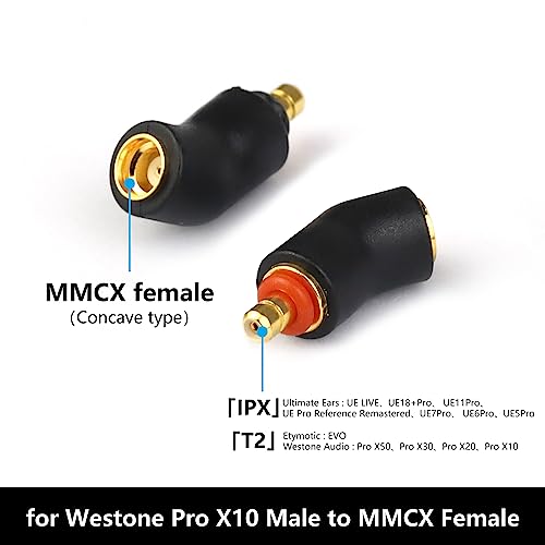 Westone Pro X10-X50 수 - MMCX 케이블용 어댑터, MACH10-80 또는 Linum BAX T2 헤드폰과 호환 가능, 무손실 사운드 품질, 헤드폰 컨버터 한 쌍, 블랙 - color: 블랙., size: mmcx