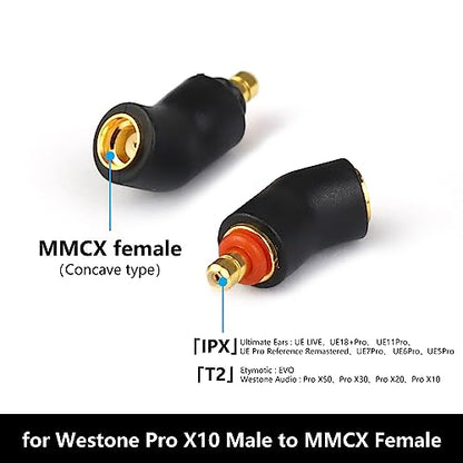 Westone Pro X10-X50 수 - MMCX 케이블용 어댑터, MACH10-80 또는 Linum BAX T2 헤드폰과 호환 가능, 무손실 사운드 품질, 헤드폰 컨버터 한 쌍, 블랙 - color: 블랙., size: mmcx