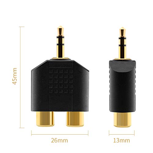 Oxsubor 3.5mm to RCA Splitter Adapter Gold Plated 3.5mm Male Stereo to 2 RCA Female Jack Y Plug Audio Converter (2 Pack)