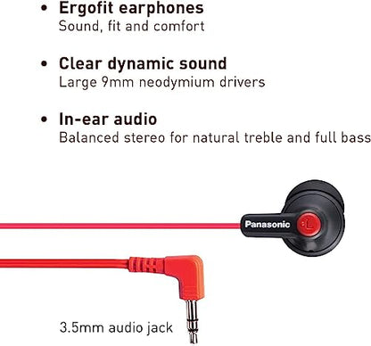 Panasonic Ergofit in-Ear Earbud Headphones Matte Black/Red (RP-HJE120-KB) - color: Matte Black/RED, style: No Mic