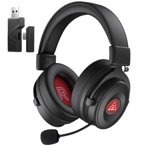 EKSA Wireless Gaming Headset for PC, USB Headphones with Retractable Microhpone, Surround‑Tuned, 20ms Ultra-Low Latency, 50Hr Battery, 2.4G Bluetooth Wired Computer Headset for PS4 PS5 Laptop