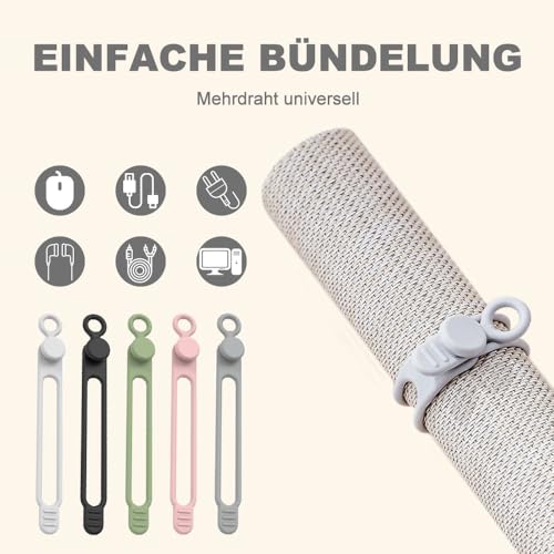 Data Cable Organizer, Upgrade Reusable Silicone Cable Ties Management Organizer, Elastic Cord Organizers for Bundling and Fastening Cables, Office, Desk, Cruise, Travel (30)