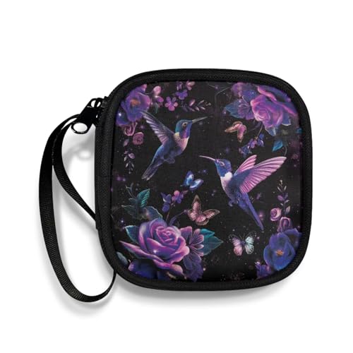 Universal Portable Earphone Carrying Bag Pouch with Handle Zipper for Earbud Headset Charger USB Cable MP3 Key(Hummingbird Flower) - color: Hummingbird Flower Butterfly