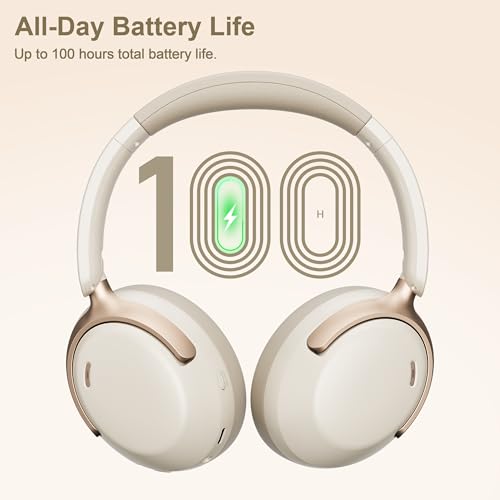 LORELEI QC30 Hybrid Active Noise Cancelling Headphones,Over-Ear Wireless Bluetooth,Beige Protein Leather, Active Noise Control & Transparency Mode,Deep Bass, Built-in Mic - color: Beige White