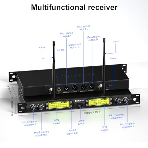 Wireless Microphones System, 4 Channel UHF Wireless Mics,with 4 Handheld Dynamic Microphones,Metal Receiver for Karaoke,Singing,Wedding,Party,Speech,Church - color: Grey