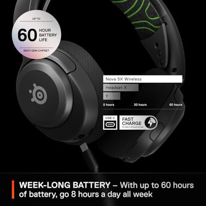 SteelSeries Arctis Nova 5X Wireless Multi-System Gaming Headset — Neodymium Magnetic Drivers — 100+ Audio Presets — 60 HR Battery — 2.4GHz or BT — ClearCast Gen2.X Mic — Xbox, PC, PS, Switch, Mobile - color: Black, style: Xbox
