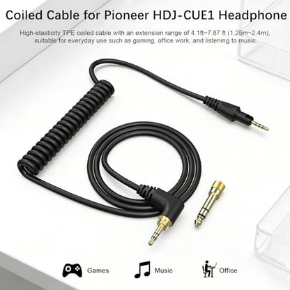 Replacement HDJ-CUE1 Audio Cable Coiled Cord Compatible with Pioneer DJ HDJ-CUE1, HDJ-X5, HDJ-X7, HDJ-S7 Headphones with 6.35mm Adapter