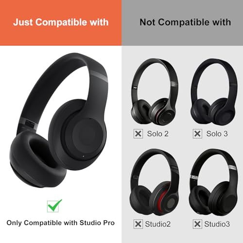 Replacement Ear Pads Compatible with Beats Studio Pro Headphones, Black | Noise Isolating Memory Foam Cushions, Soft Protein Leather, Includes Pry Tool