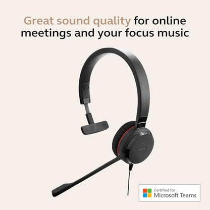 Jabra Evolve 30 II (2025 Edition) Wired Single-Ear Headset with Mic for Work - 3.5mm Jack, USB-A/USB-C Connectivity, with Noise-Cancelling Microphone, Microsoft Teams Certified, Call Control - Black - color: Stereo, style: Teams Certified
