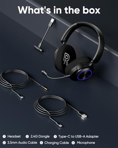 INGA Wireless Gaming Headset for PS5, PS4, PC, Mac, Switch, Game/Chat Balance for PS5/4, 2.4GHz/Bluetooth 5.2, ENC Noise-Cancelling Mic, 7.1 Surround Sound, 3.5mm Wired for Xbox Controller (Blue LED)