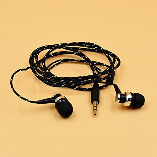 Black in-Ear Earbuds Stereo Tangle Free Braided Cable Cord Quality Sound High Bass Silicone Tips for iPod Zune MP3 Player 3.5mm Jack