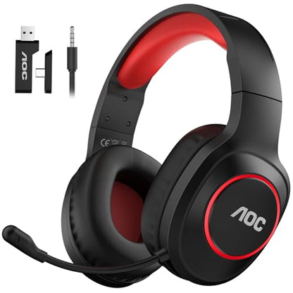AOC Bluetooth Gaming Headset with Mic for PC, PS5/4, Nintendo Switch- Red | USB-C & Bluetooth 5.4 & 2.4GHz Gaming Headphones with Noise Canceling Mic, 7.1 Virtual Surround, 20ms Latency, 45H, RGB - color: Red
