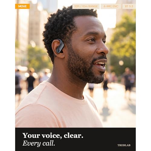 TREBLAB X3-Pro Earbuds Wireless Bluetooth, Earhook IPX5 12H Powerbank | Bluetooth Running Headphones, gaming mode 60ms, wireless charging case, secure earhook, ENC mics, BT 5.3, 9g ultra-light - color: Black Logo