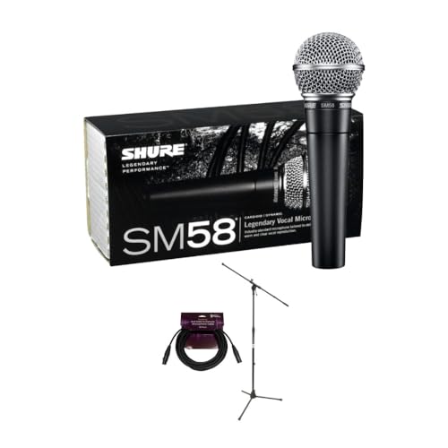 Shure SM58-LC Cardioid Dynamic Vocal Microphone Bundle with Boom Stand and XLR Cable