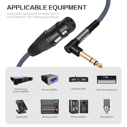 2 Pack 10FT Right Angle 1/4 TRS Male to 3Pin XLR Female Microphone Cable,6.35mm TRS to XLR Female Braid Quarter inch Balanced Cable for Mixer Microphone Active Speakers