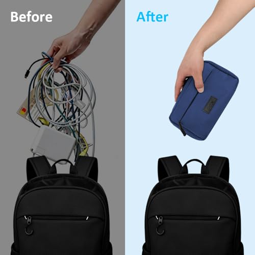 GOX Travel Cable Organizer Bag, Small Tech Pouch for Electronics, Navy - color: Navy