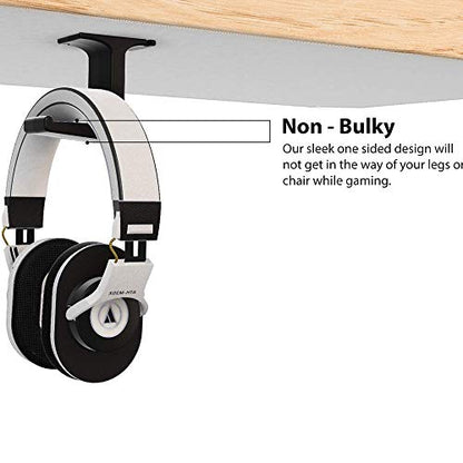RinneTraps Headphone Hanger -Under The Desk Headphone Stand/Mount - 3M Tape - Sturdy Rubber Feel - Great for School/Business Zoom Meetings