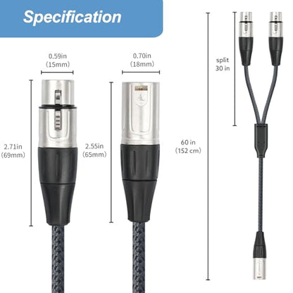 XLR Splitter Cable, Devianl XLR y Splitter 2 Female to 1 Male, Balanced Dual Female to Male Microphone Cord Adapter Combiner, 5 FT - color: 5FT/ 1 Pack