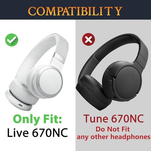 SOULWIT Replacement Earpads for JBL Live 670NC On-Ear Headphones(Do Not Fit Tune 670NC), Ear Pads Cushions with Soft Protein Leather and High-Density Noise Isolation Foam - Grey - color: Grey