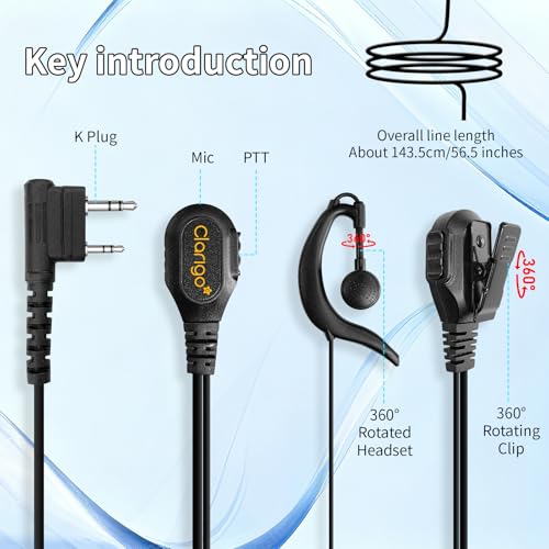 Walkie Talkie Earpiece with Mic Compatible with Baofeng UV-5R 888S, Retevis RT21 RT22 RT68 H-777 RT86, Kenwood TH-F6 F6A D7 Pxton Two Way Radios Earpiece G Shape Ear Piece for Police Radios (5 Pack) - color: GT-1