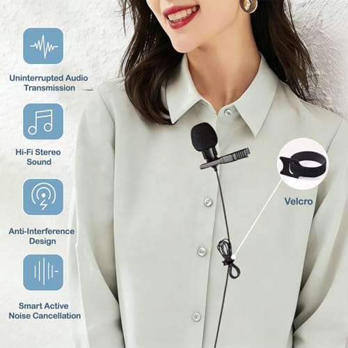 QQM USB Lavalier Microphone, Plug & Play Clip-On Lapel Mic for PC