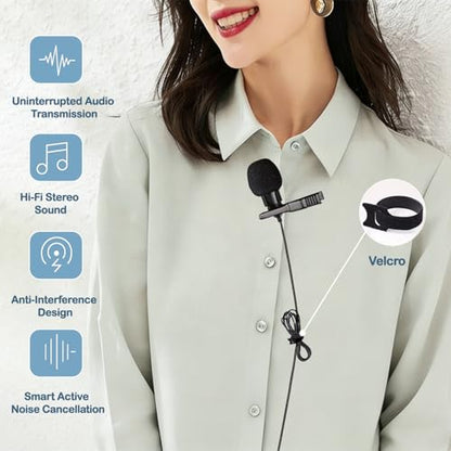 QQM USB Lavalier Microphone, Plug & Play Clip-On Lapel Mic for PC