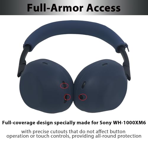 Adhiper XM6 Sweat Covers Accessories for Sony WH-1000XM6 - Dark Blue | Soft Silicone Case, 2-in-1 Headphone Cover with Earpad Covers & Headband Cover, Sweatproof & Easy to Clean & Secure Fit - color: Dark Blue