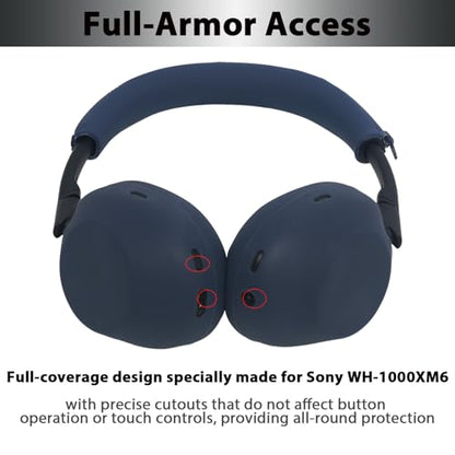 Adhiper XM6 Sweat Covers Accessories for Sony WH-1000XM6 - Dark Blue | Soft Silicone Case, 2-in-1 Headphone Cover with Earpad Covers & Headband Cover, Sweatproof & Easy to Clean & Secure Fit - color: Dark Blue