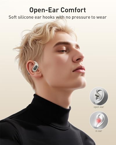iWALK Open-Ear Headphones, True Wireless Headphones Bluetooth 5.4 Light Earbuds, Ultra Comfort Earhooks, 35H Playtimes, Clear Calls, Air Conduction Stereo Sound with 15mm Drivers for Workouts (Beige) - color: Beige