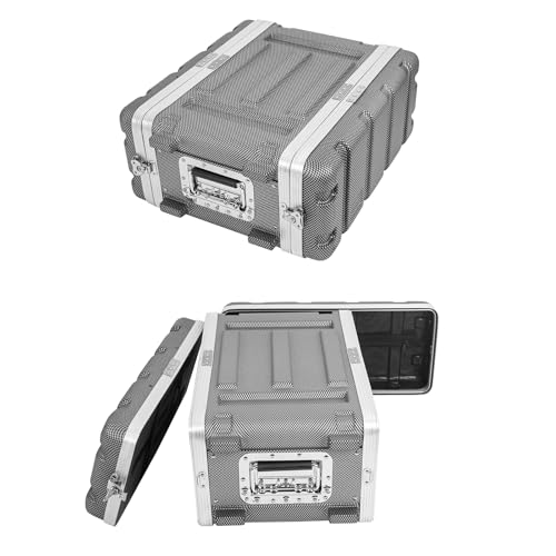 4U ABS Rack Case Shallow 12" Depth, 19" Rackmount Flight Road Travel Case, Waterproof Protective Hard Case with Customized Foam, Wireless Mic System Storage/Amp/Effect/DJ Mixer - color: ABS Rack Case Black&White, size: 4U 12" Deep