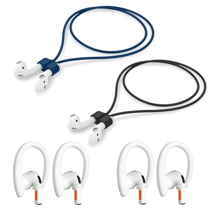Magnetic Anti-Lost Straps Compatible with AirPods 1st to 4th Generation and AirPods Pro 1st to 4th Generation, with 2 Additional Pairs of Ear Hooks (Black Deep Blue) - color: Black Deep Blue