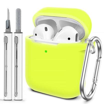 for AirPods Case Cover, Come with Cleaner Kit, Soft Silicone Protective Cover with Buckle, Compatible with AirPods 2nd 1st Generation Charging Case, Front LED Visible, Bright Yellow - color: C8-Bright Yellow