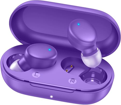 MOZOTER Mini Wireless Earbuds Bluetooth 5.3 in Ear Headphones Headsets | Light Weight,60Hrs Playtime Ear Buds with Charging Case,Smart Touch Control,Premium Sound with Deep Bass for Sport-Purple - color: Pure Purple