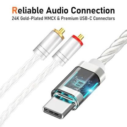 Premium HiFi USB-C IEM Cable with Mic - Silver-Plated MMCX Cord for Lossless Sound, USBC in-Ear Monitor Cables with 96kHz/24bit DAC for Vibes 201/202, Shure SE215/315/425/535/846, Silver(HC001MC)
