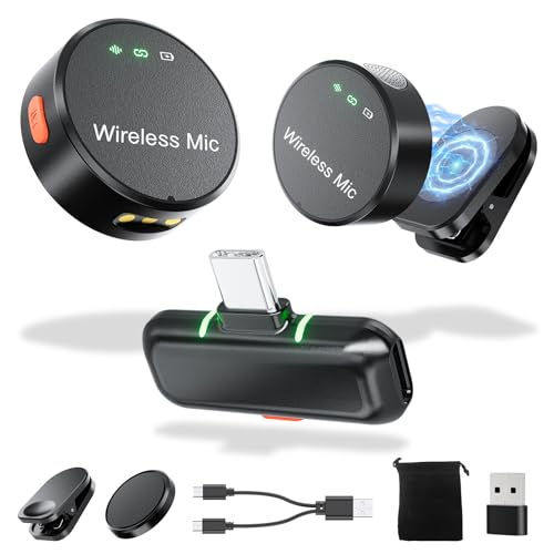 BILIWAL Wireless Lavalier Microphone for iPhone 15/16 & Android & PC, Magnetic Clip-On Lapel Mic with 2.4G Noise Canceling, Plug-Play Mini Microphone for Video Recording, Interviews, TikTok, YouTube - size: USB-C RX to 2 (No Charging case)