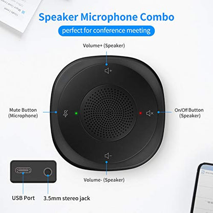 USB Speakerphone Microphone, Conference Speaker Omnidirectional Computer Mic, with 360º Voice Pickup, Touch-Sensor Buttons for Mute/unmute, Streaming, Call Speaker Skype, Webinar, Interview -(JV801) - size: JV801