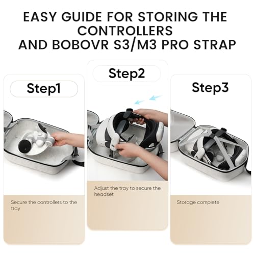 sarlar Hard Carrying Case for Meta Quest 3/3S/Oculus Quest 2/Pimax Dream Air, Large Space for BOBOVR S3 Pro/M3 Pro/Kiwi Design Battery Head Strap All Accessories, Ideal for Travel Home Storage - size: L/For BOBOVR S3 Pro