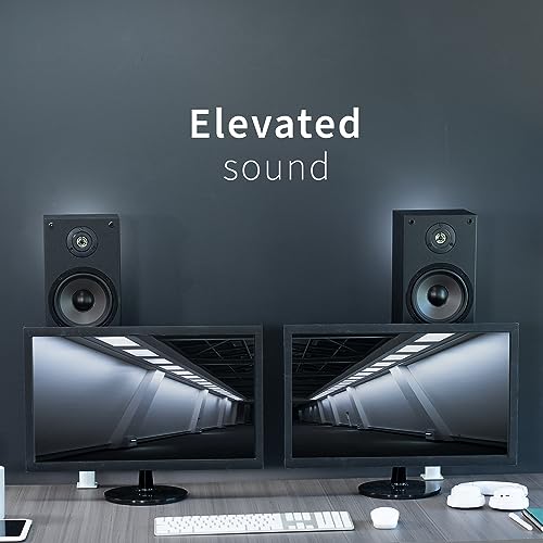 VIVO Clamp-on Speaker Stand Desk Mount Set, 10 x 9 inch Trays, Height Adjustment and Tilt, Universal Audio Holders for Computer and Bookshelf Speakers, Elevated Sound, 2 Pack, White, MOUNT-SP01CW - color: White